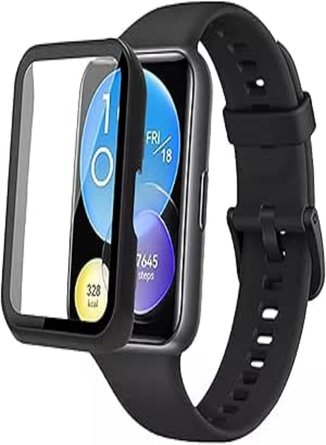 Dado Case + Screen Protector Compatible with Huawei watch Fit 2, Anti Scratch Tempered glass with watch case protector (Black)